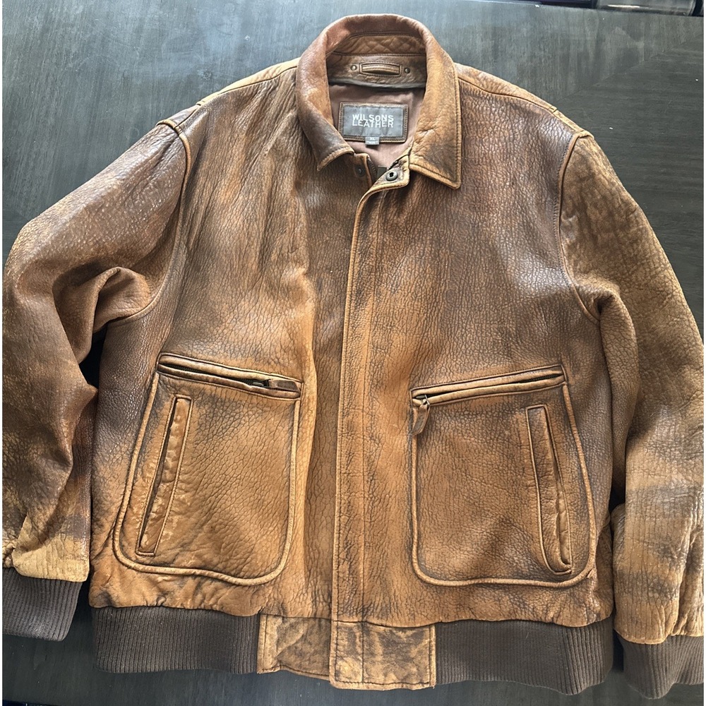 VTG Wilsons Men's Leather Jacket  Size XL Brown Distressed Motorcycle Jacket